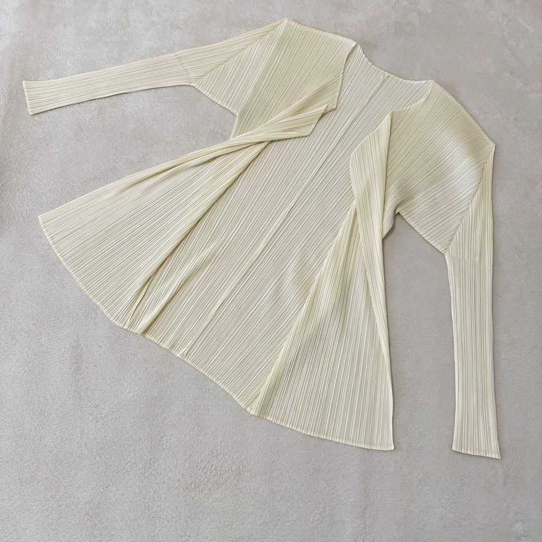 PLEATS PLEASE XLサイズ アイボリー　ノーカラー　カーディガン