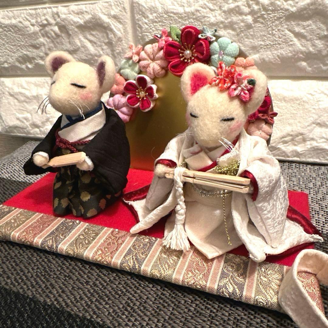 m*a様 羊毛フェルト ★ねずみの婚礼 白無垢★ 創作人形 ハンドメイド