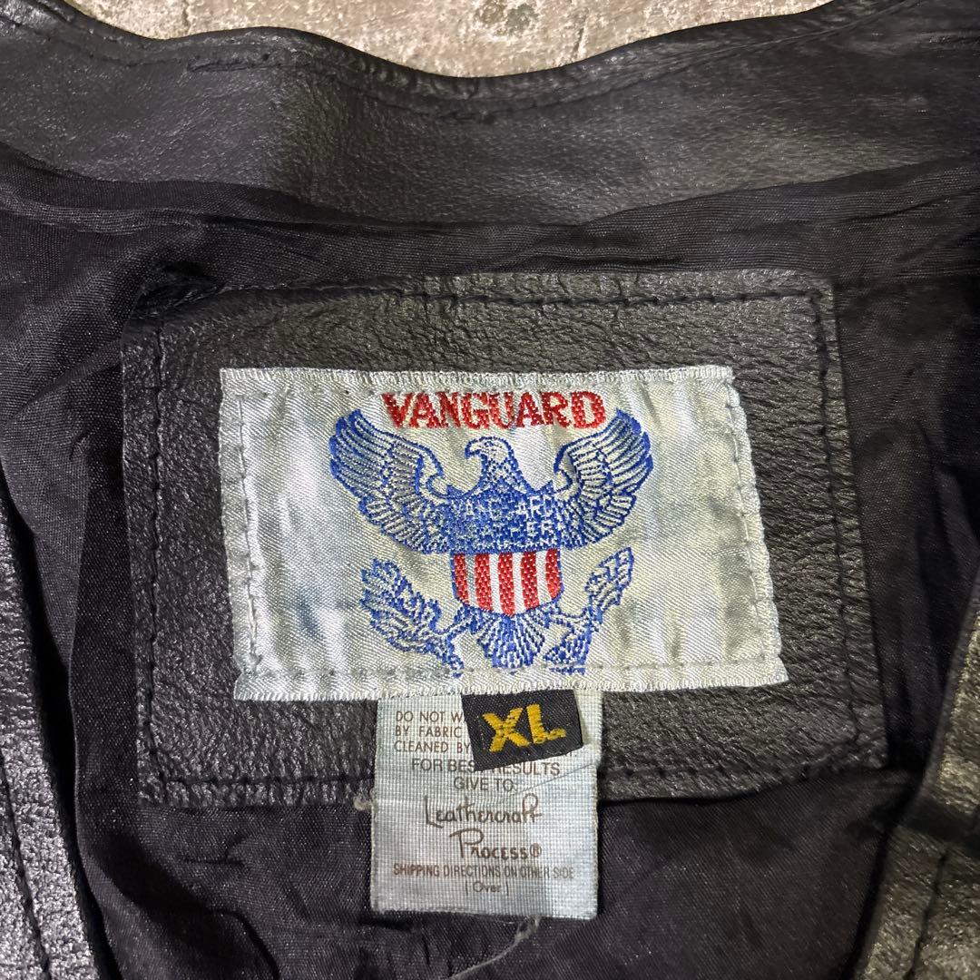 90s VANGUARD 本革 レザーベスト XL USA製風 バイカー