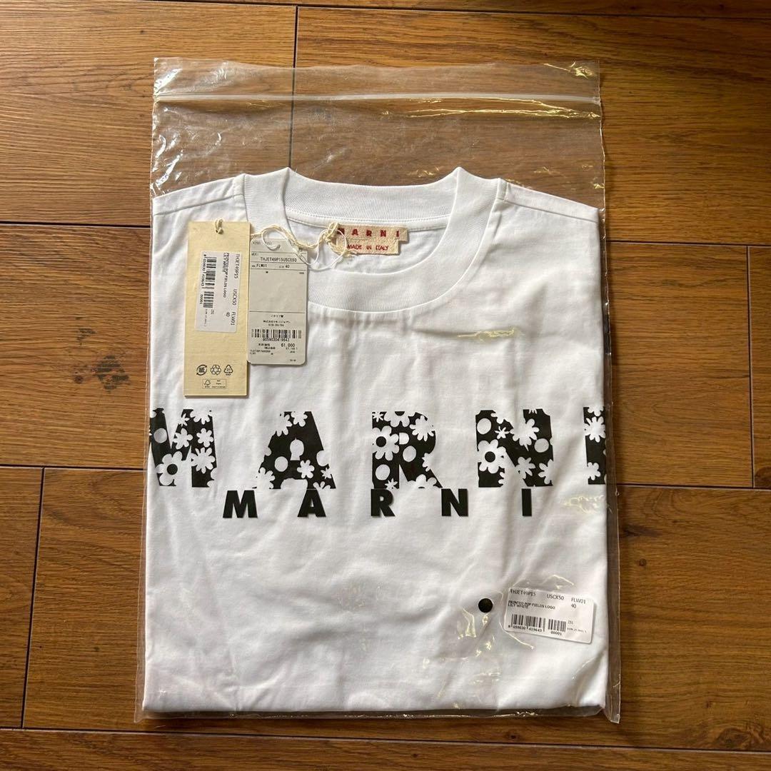 MARNI Black cotton logo t シャツ　40