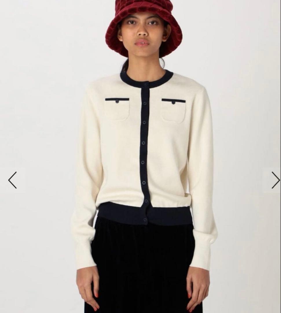【人気商品】CABaN コットンカシミヤ バイカラークルーネックカーディガン