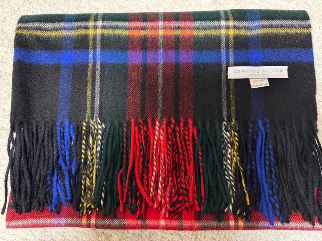 未使用　JOHNSTONS OF ELGIN タータンチェックカシミヤ ストール