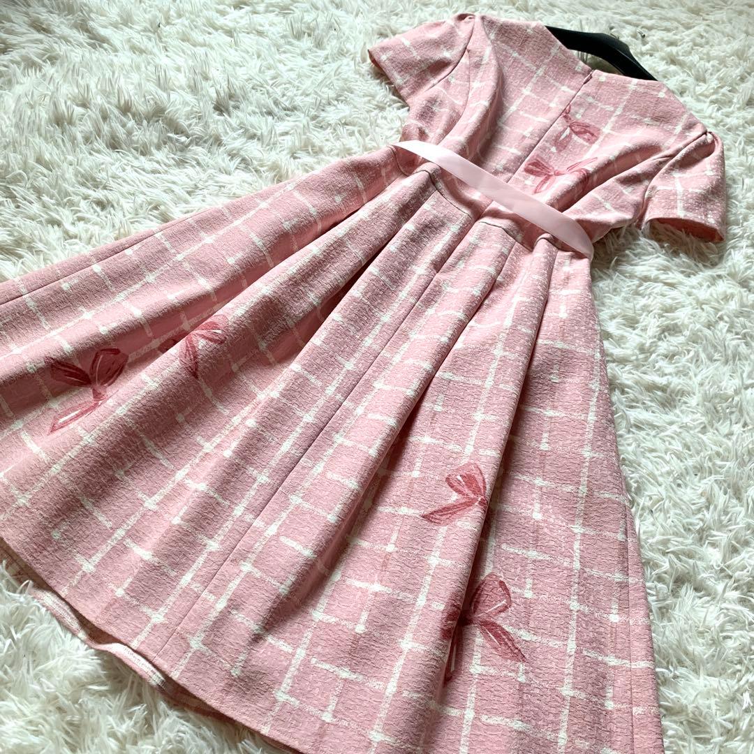 極美品✨エムズグレイシー 豪華 ジャガード リボン柄 ワンピース 40 フレア
