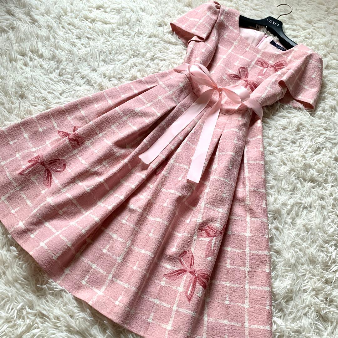 極美品✨エムズグレイシー 豪華 ジャガード リボン柄 ワンピース 40 フレア