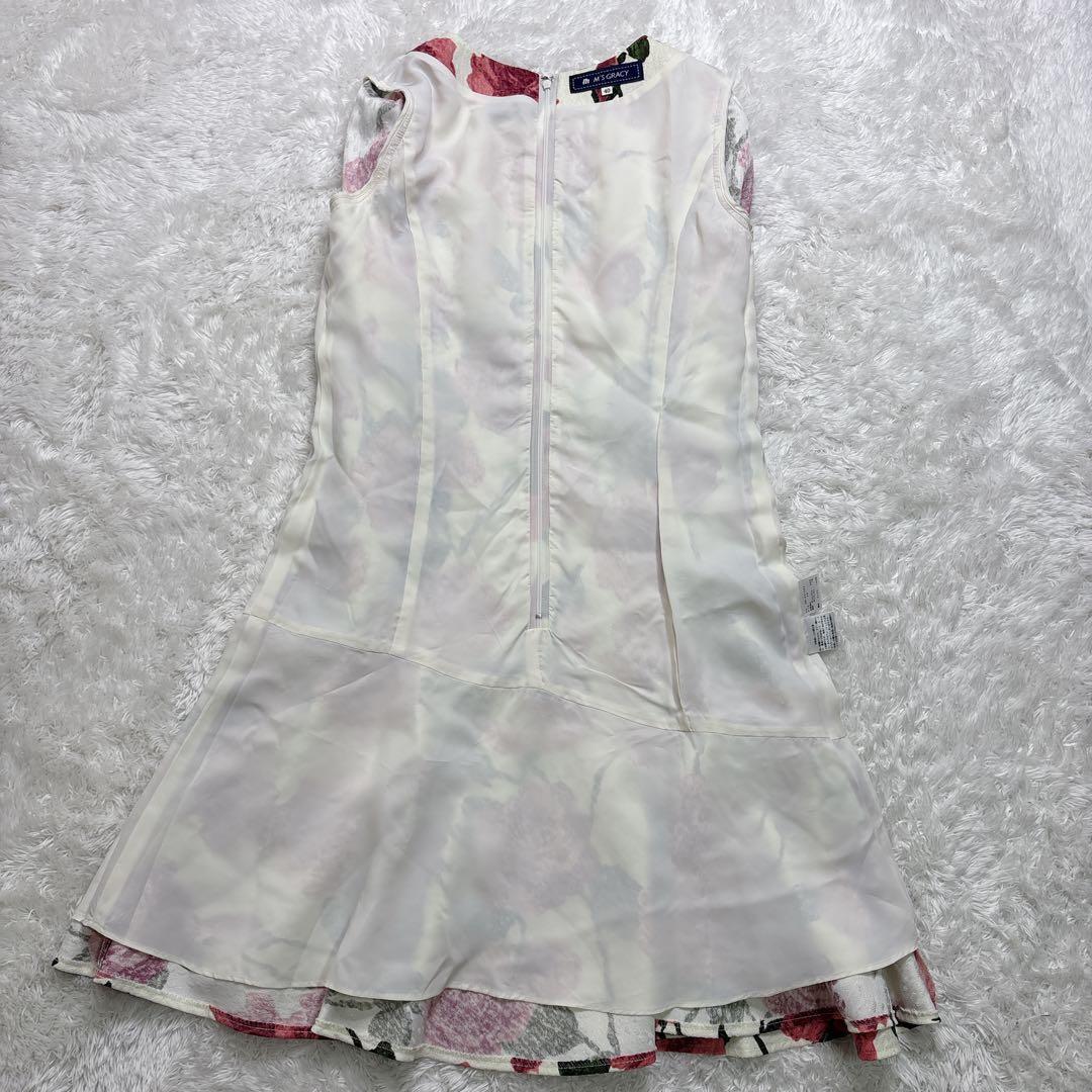 ✨美品✨エムズグレイシー 膝丈ワンピース 花柄 ローズ 長袖 サイズ 40／L