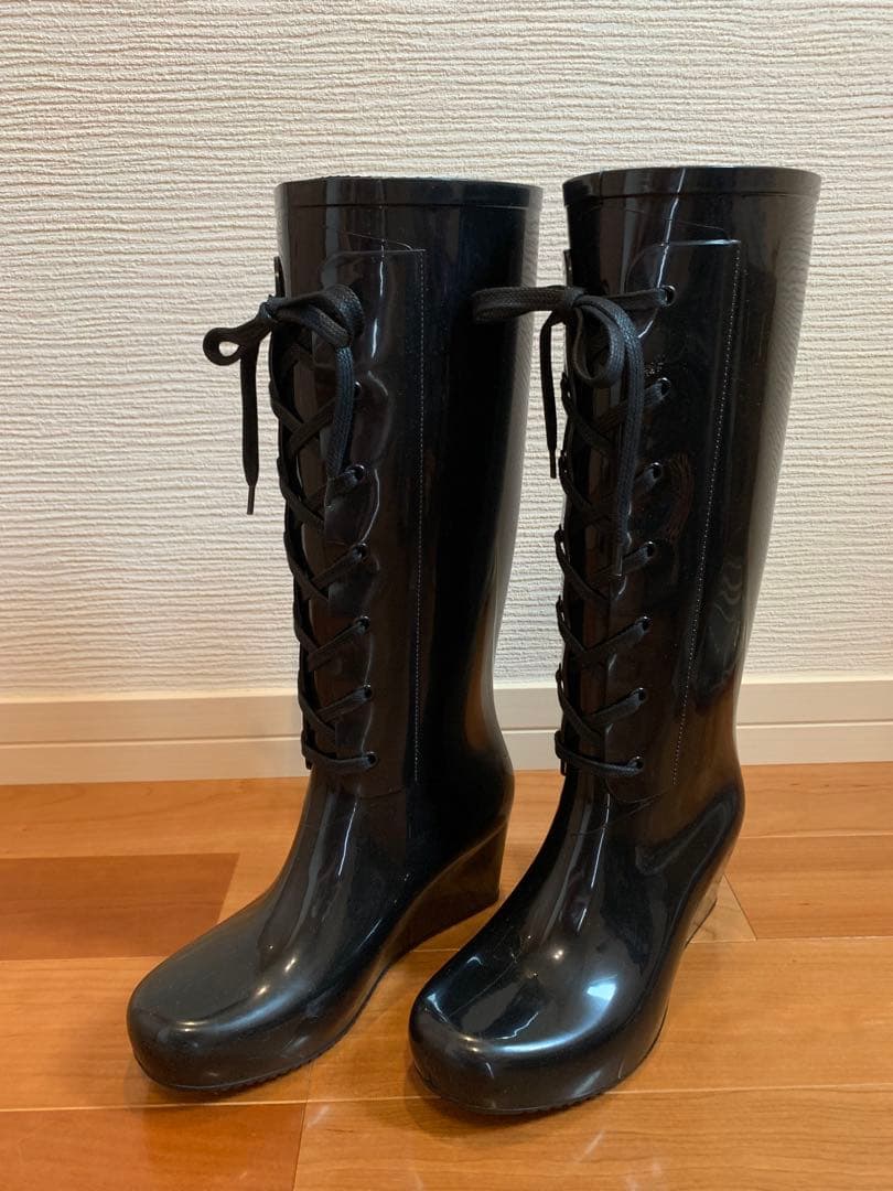 SALE‼️ 美品 サンローラン　ブラック レースアップ レインブーツ 長靴 37