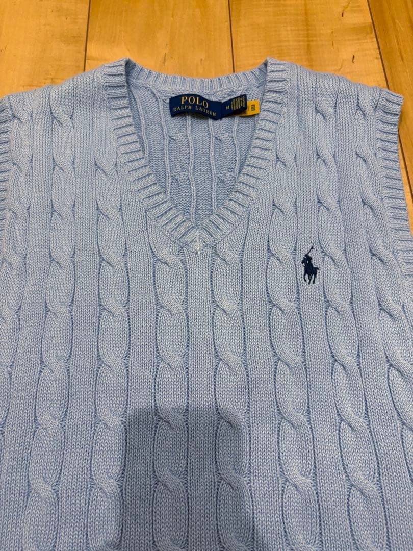 Mサイズ　Polo Ralph Lauren ケーブルニットベスト　ライトブルー