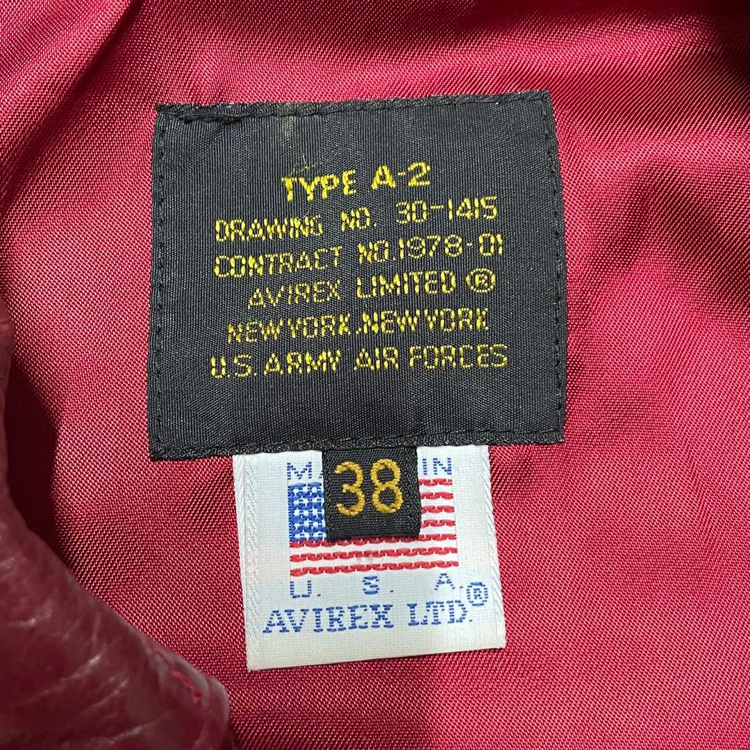 希少ヴィンテージAVIREX A-2レザーフライトジャケット赤USA製38 馬革