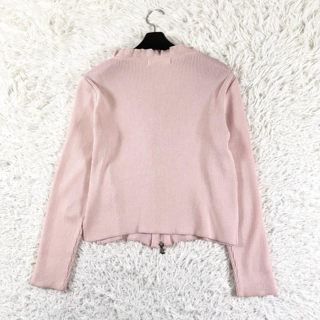 美品✨ ルネ リブ ニット カーディガン ダブルジップ パール フリル S