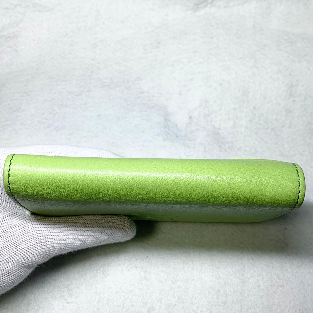 未使用級 HIROFU センプレ 折り財布 レザー Ｈロゴ型押し ライトグリーン
