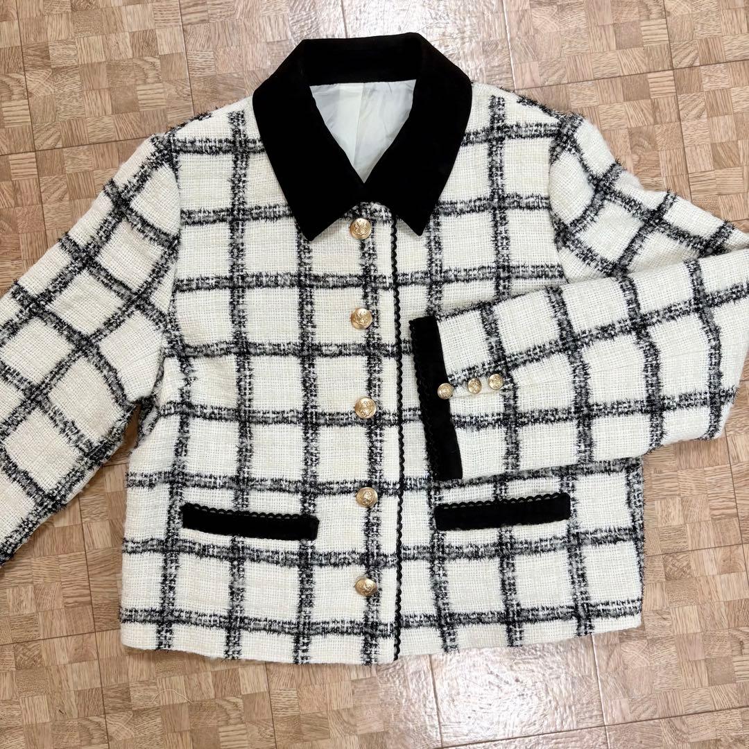 新品 アプワイザーリッシェ バイカラー ツイードジャケット 白