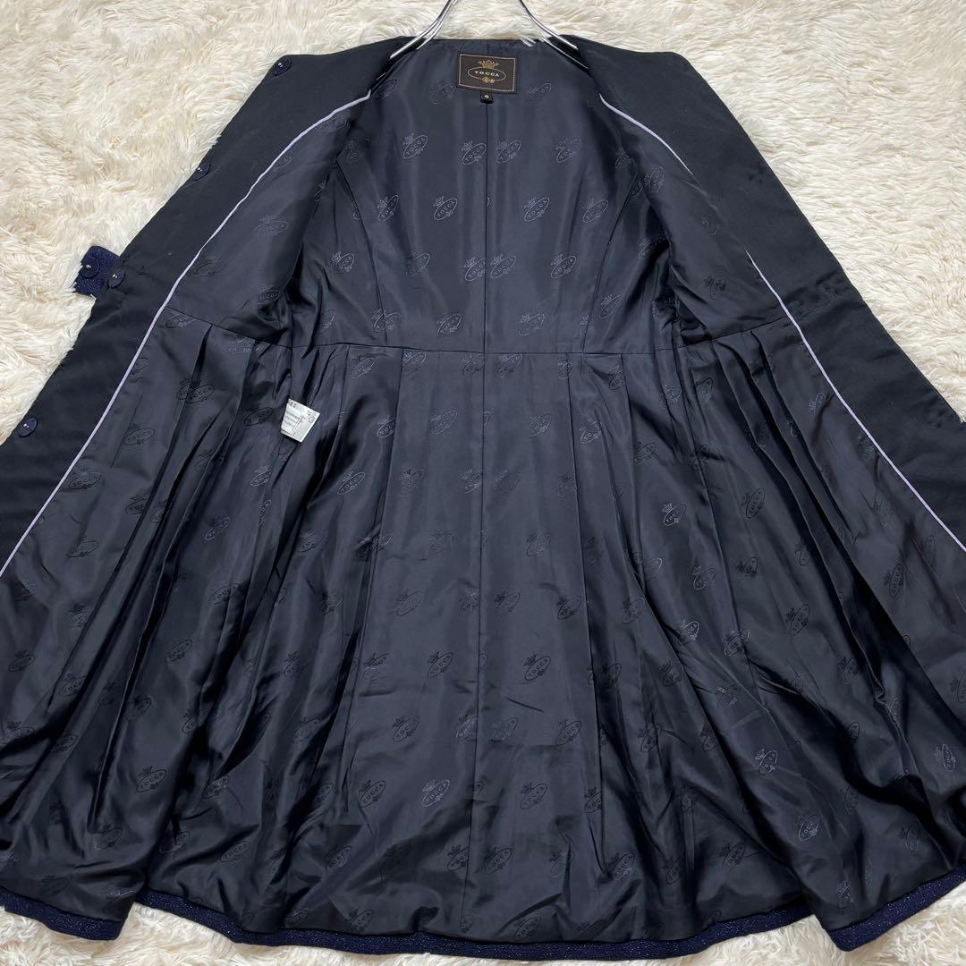 極美品 トッカ AILES ロングコート ノーカラー カシミヤ リボン 紺 S