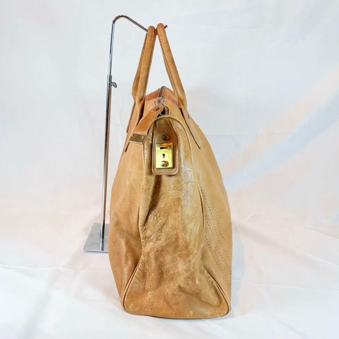 クロエ Chloé 本革 レザーボストンバッグ 大容量 ベージュ 鍵付 中古