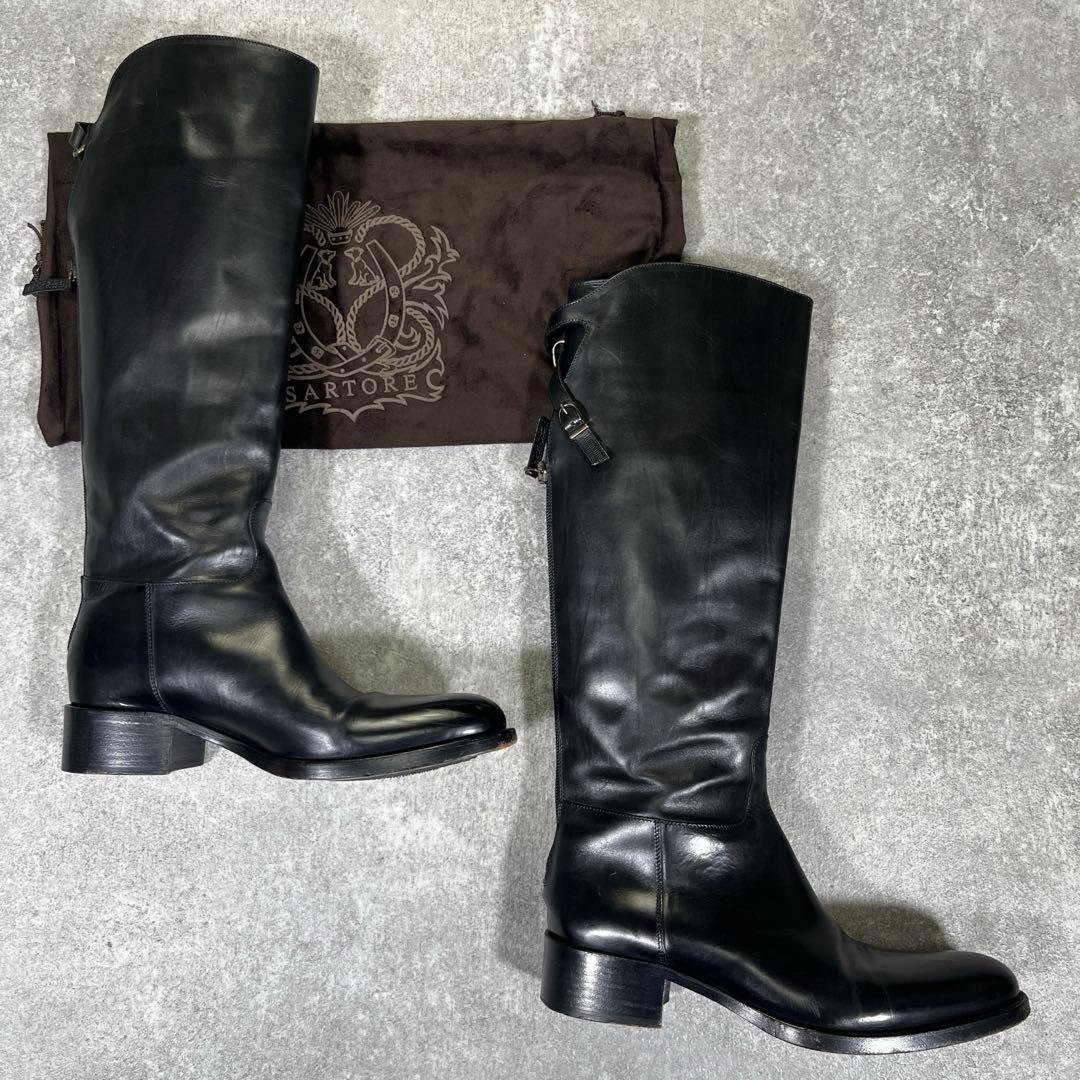 SARTORE Paris ジョッキーブーツ　36.5 クロスベルトロングブーツ