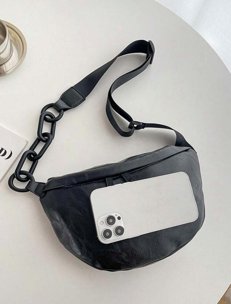【おすすめ商品】レザーウエストバッグ　チェーン おしゃれ　ブラック