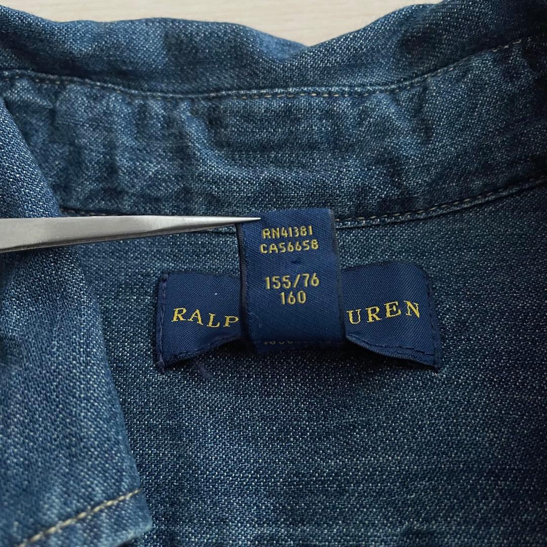 美品 ラルフローレン デニムワンピース ポニー刺繍 ミドル丈 ベルト Aライン