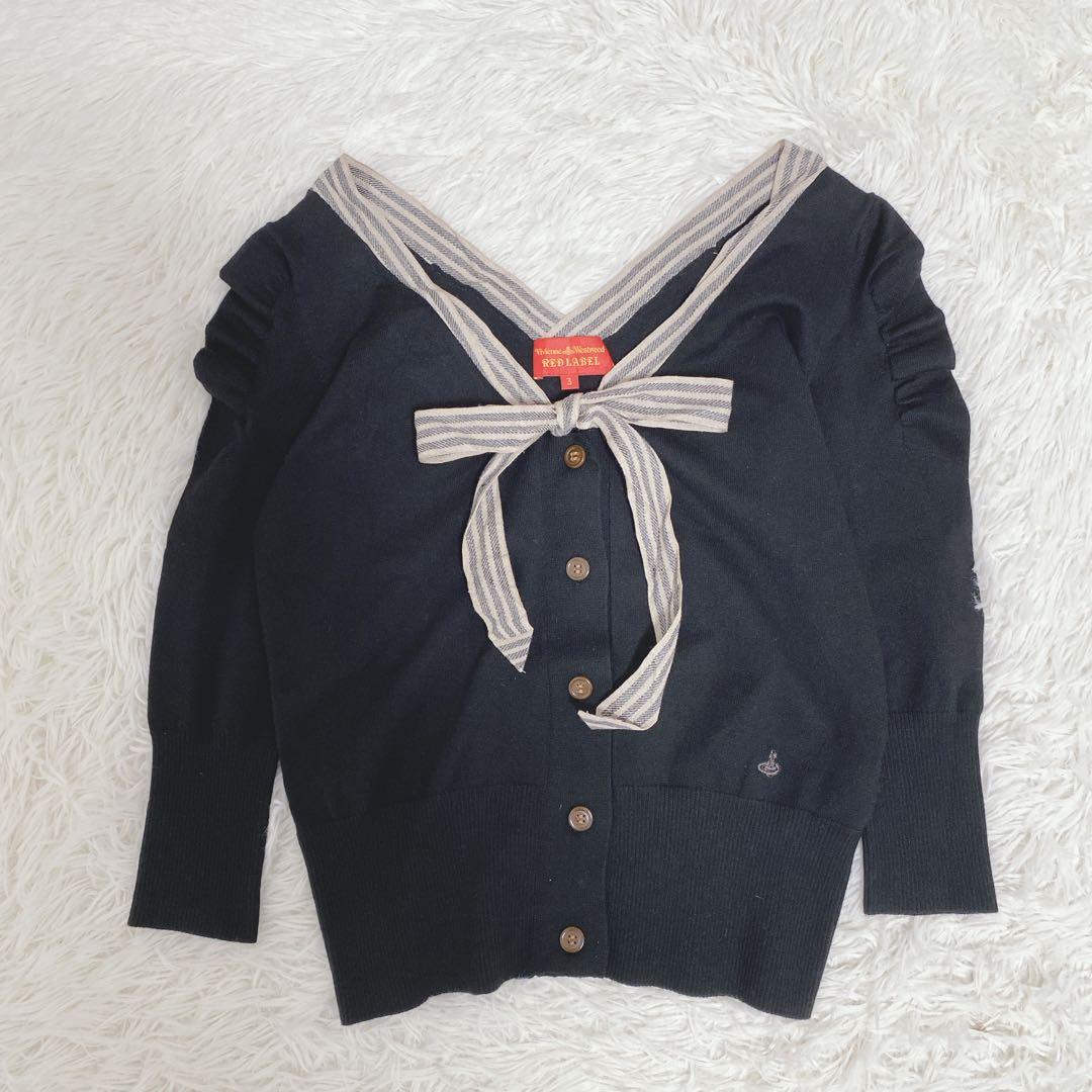 ヴィヴィアンウエストウッド リボンタイカーディガン オーブ刺繍 黒 オリゾンティ