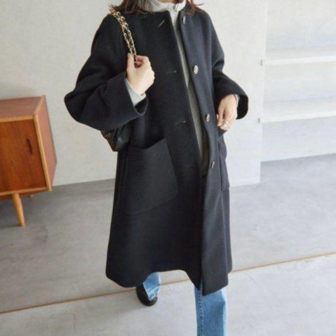 スローブイエナ　SLOBE IENA 黒Aライン　ノーカラーコート　38