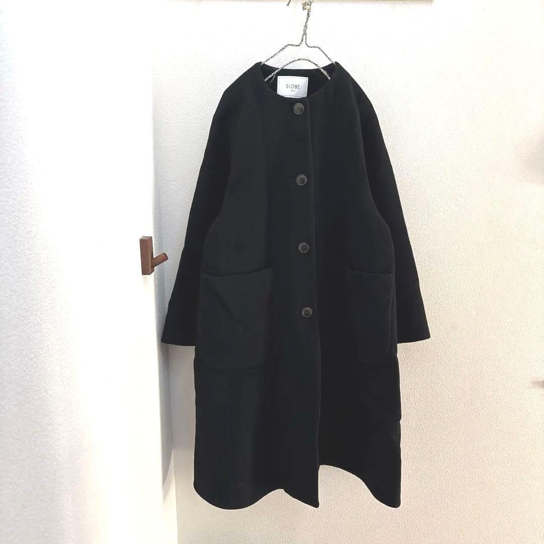 スローブイエナ　SLOBE IENA 黒Aライン　ノーカラーコート　38