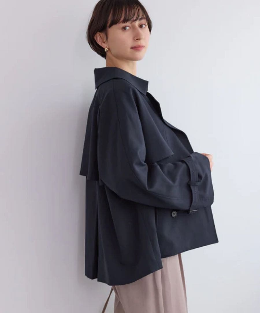 新品未使用　タグ付　ショート丈トレンチコート/撥水・花粉ガード　ネイビー