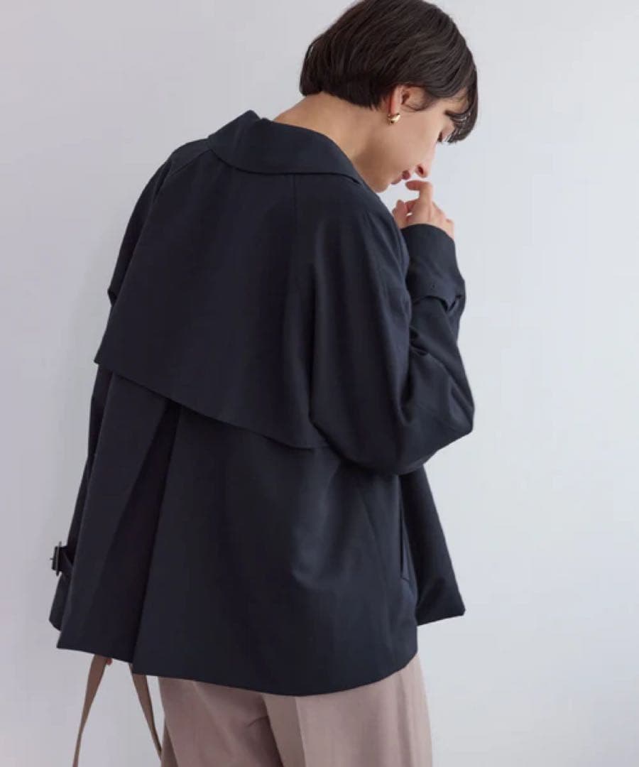 新品未使用　タグ付　ショート丈トレンチコート/撥水・花粉ガード　ネイビー