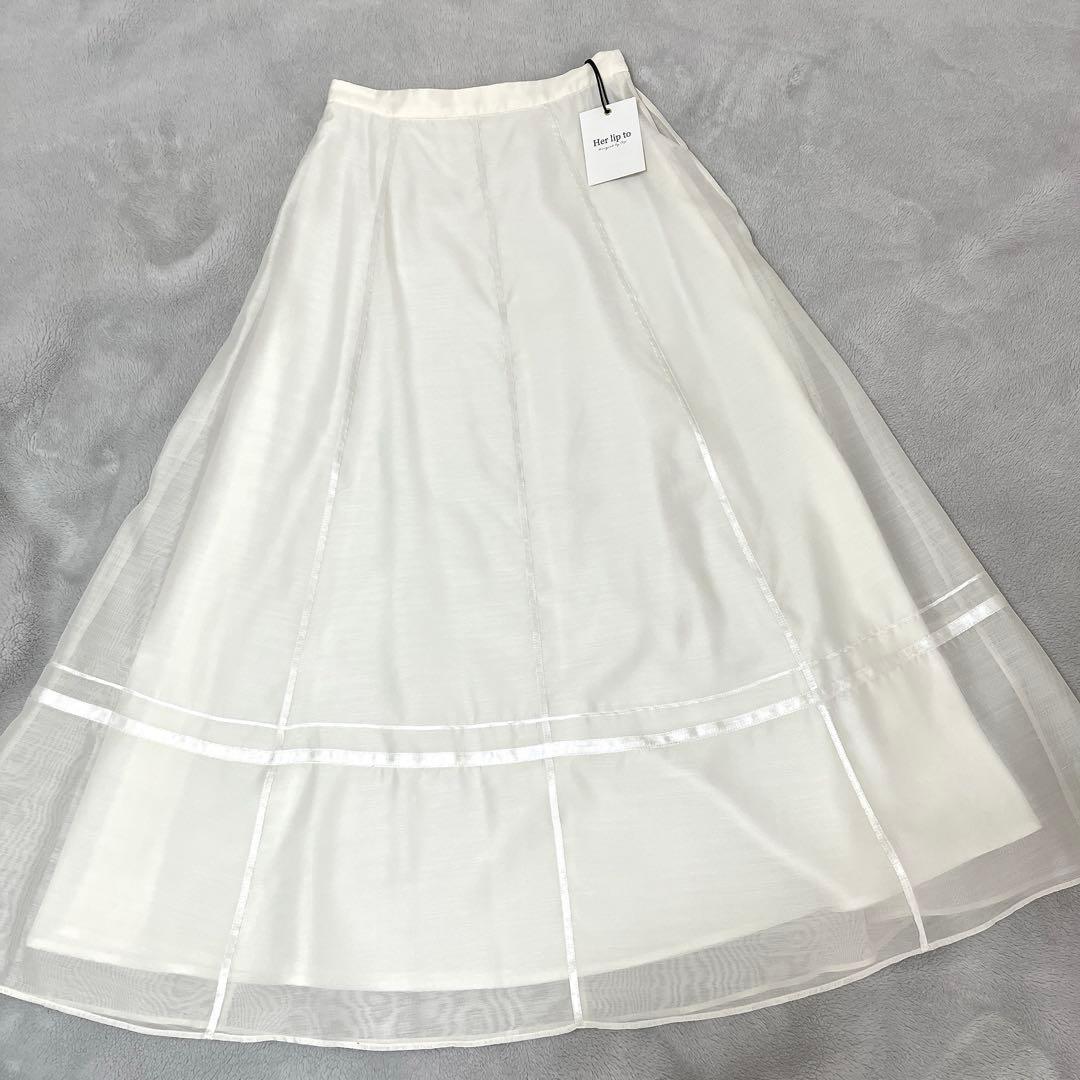 新品未使用✨herlipto オーガンジー ホワイトロングスカート Aライン