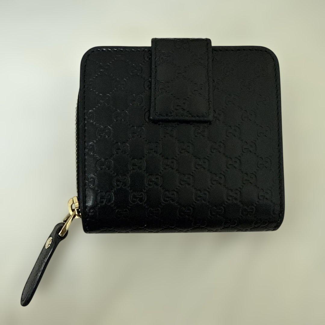 【美品】GUCCI 二つ折り 財布 マイクロ グッチシマ GG柄 レザー 黒色
