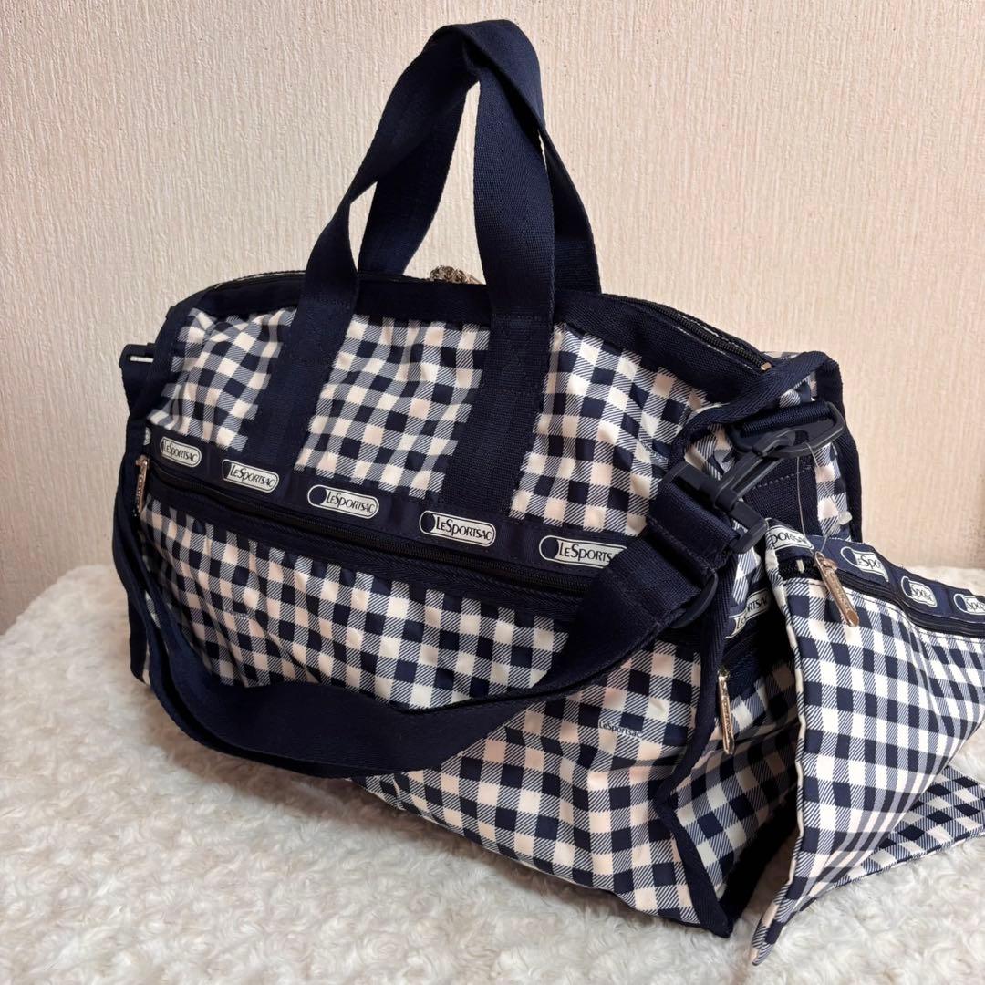 未使用❤️LESPORTSAC レスポートサック　ボストンバッグ　チェック柄　紺色