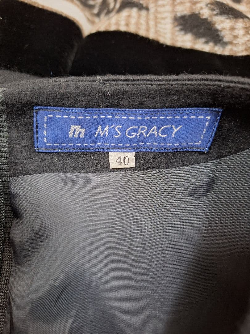 美品 M's gracy ベロア切り替えウールワンピース