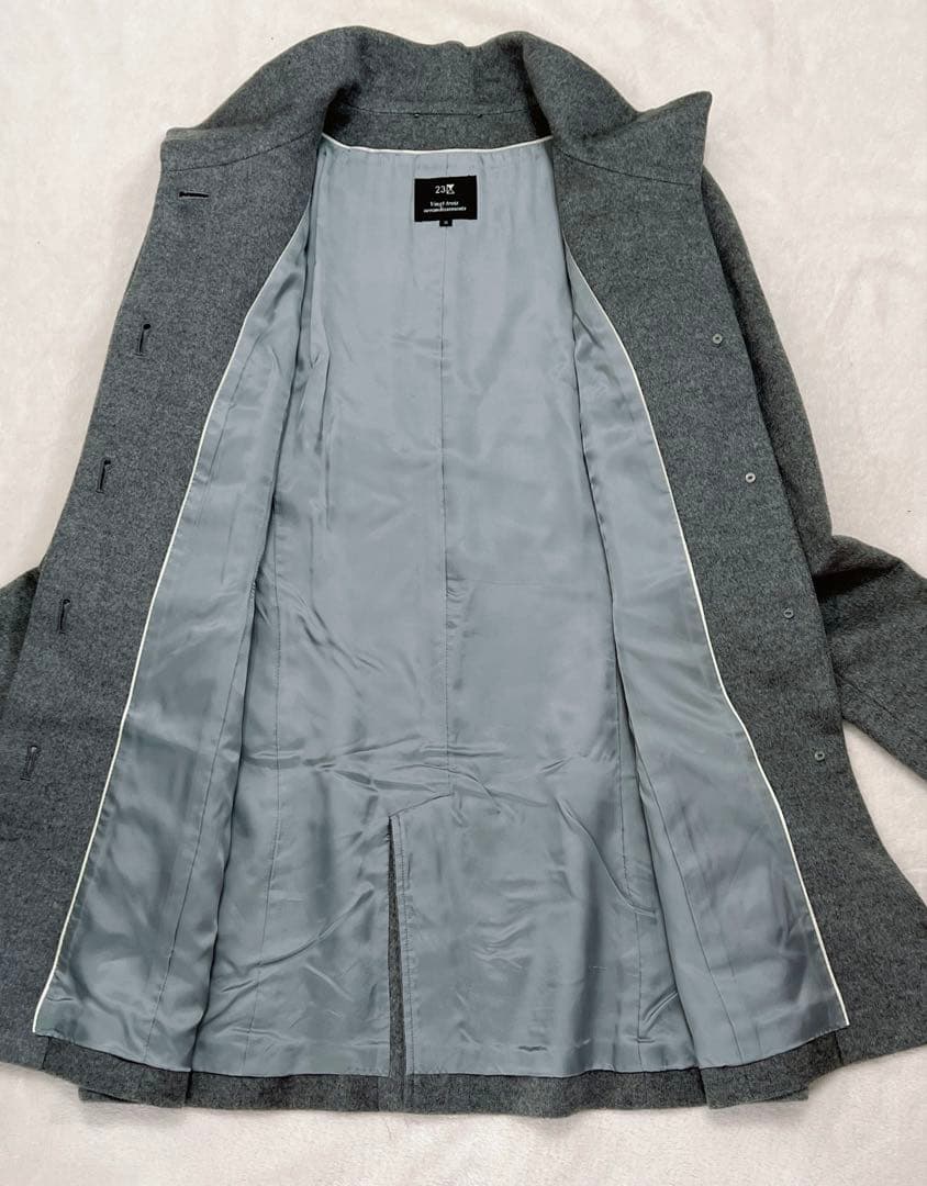 【美品】23区 スタンドカラーコート カシミヤ100% グレー 比翼 38