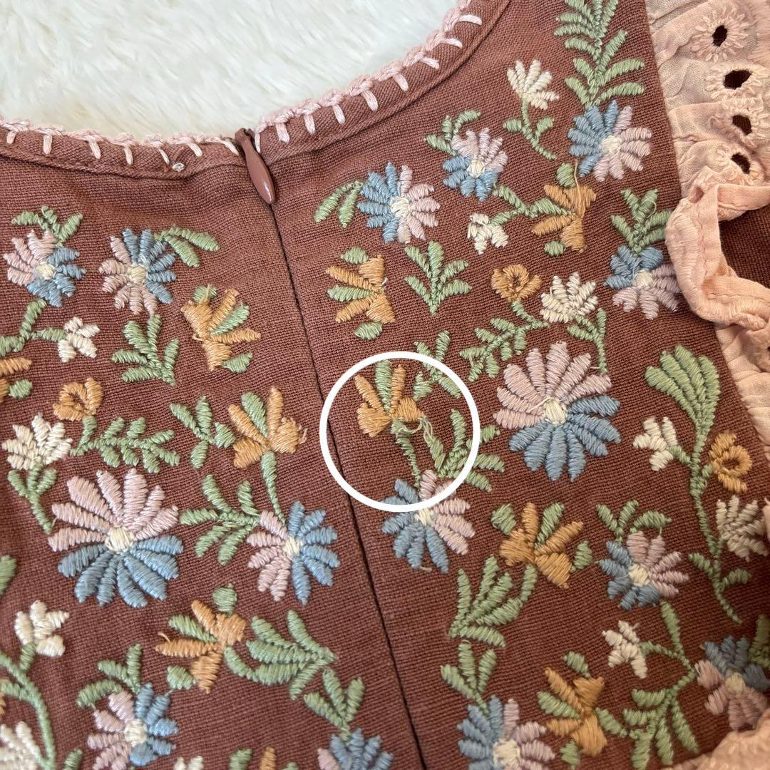 アポリナ　長袖　ワンピース　刺繍　2-3y 90 95 100 ブラウン　茶