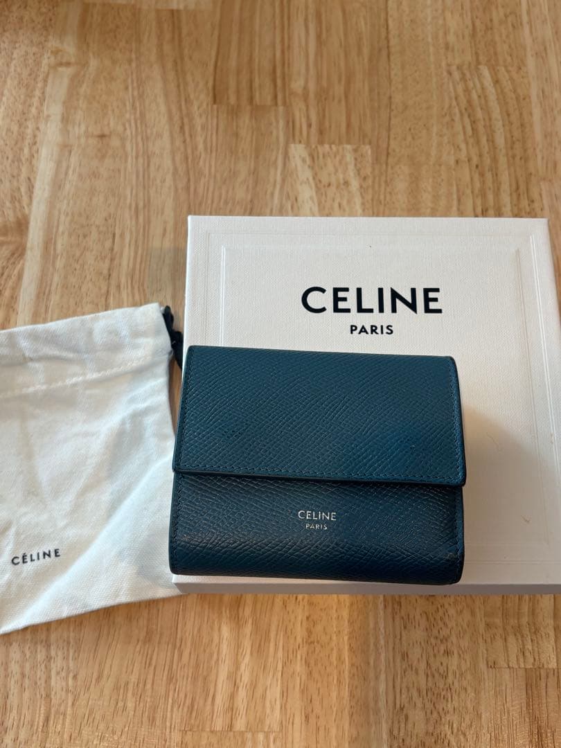 CELINE トリ　フォールド　ウォレット　ブルー