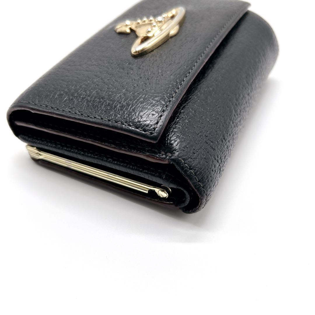 良品✨ ヴィヴィアンウエストウッド 短財布 がま口 ビッグオーブ シボ革 黒