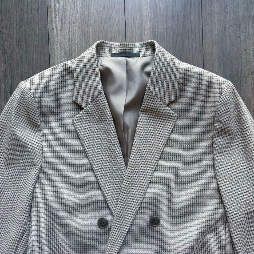 【美品】ユニクロUNIQLOダブルジャケット チェック柄 ブラウン Lサイズ
