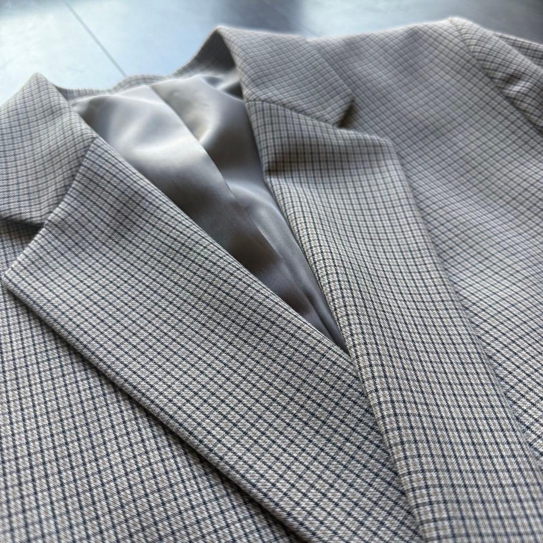 【美品】ユニクロUNIQLOダブルジャケット チェック柄 ブラウン Lサイズ