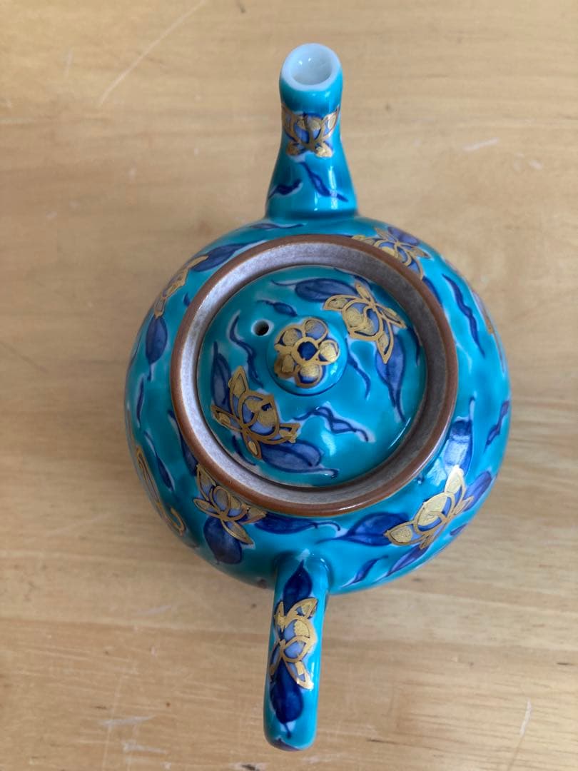 茶器　京焼　急須1客 平安京泉　 青絵　金彩　手描き　鳥　孔雀