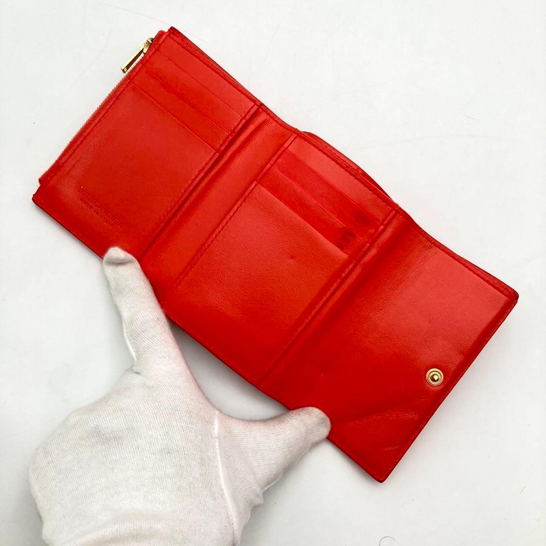 専用品✨ボッテガヴェネタ カセット 三つ折り財布 レザー オレンジ 編み込み