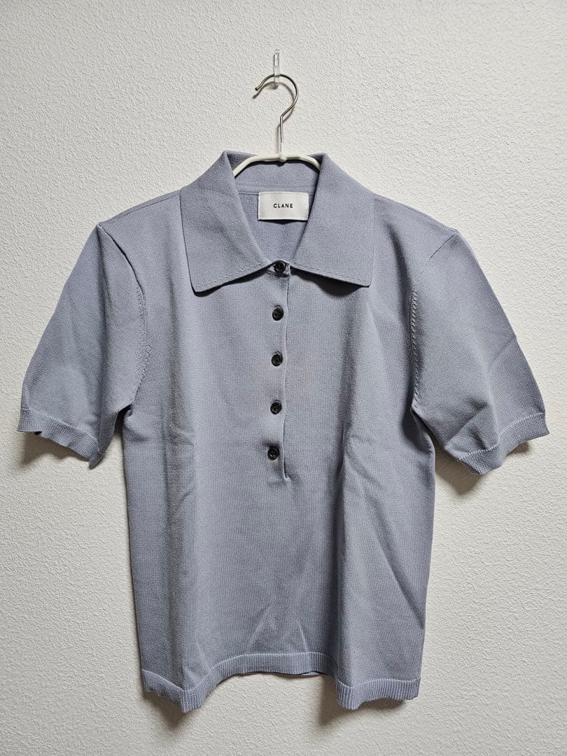 トップス CLANE SHOULDER PADS POLO KNIT TOPS BLUE