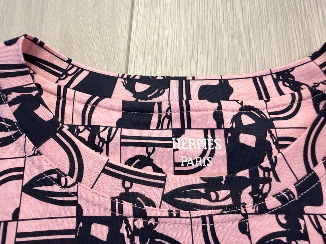HERMES エルメス ピンク ネイビー Tシャツ 34 美品