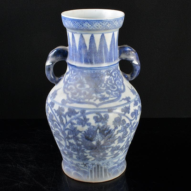 中国　青花　花卉文　双象耳瓶　N　R5711B