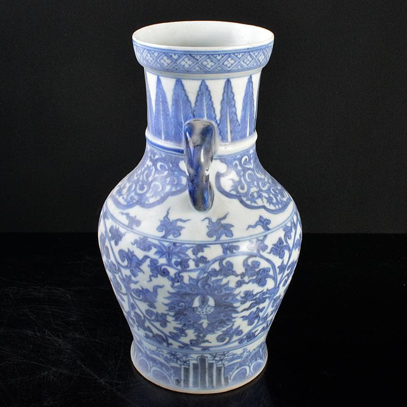 中国　青花　花卉文　双象耳瓶　N　R5711B