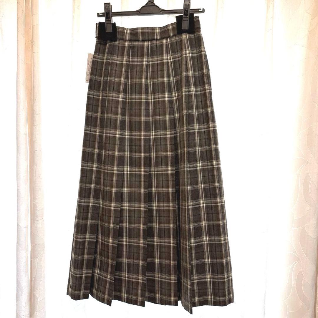【ユナイテッドアローズ】チェック プリーツ ロングスカート グレー XS 新品