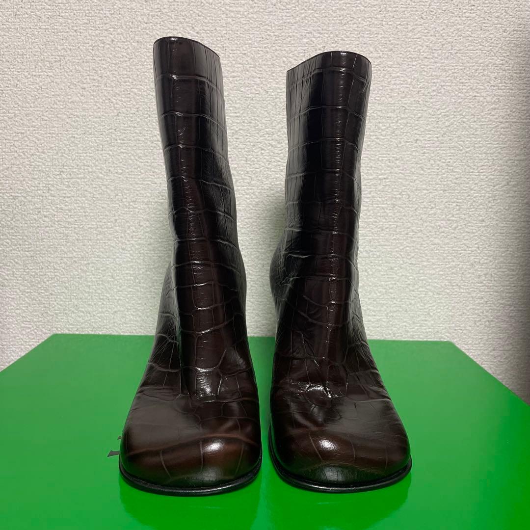 BOTTEGA VENETAクロコダイル風型押しブーツ ダークブラウン 34