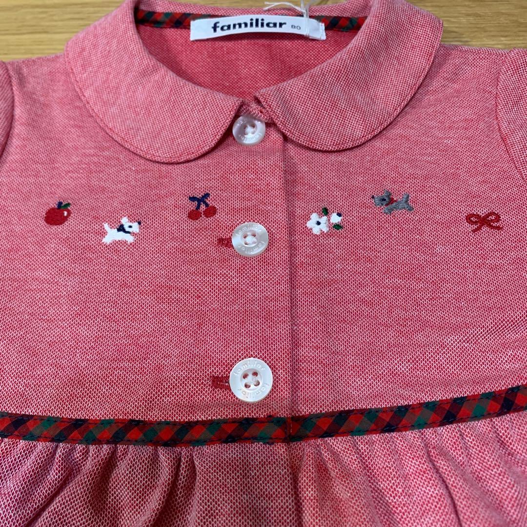 familiarファミリア★かわいい刺繍デザイン丸襟ワンピース★新品未使用★80