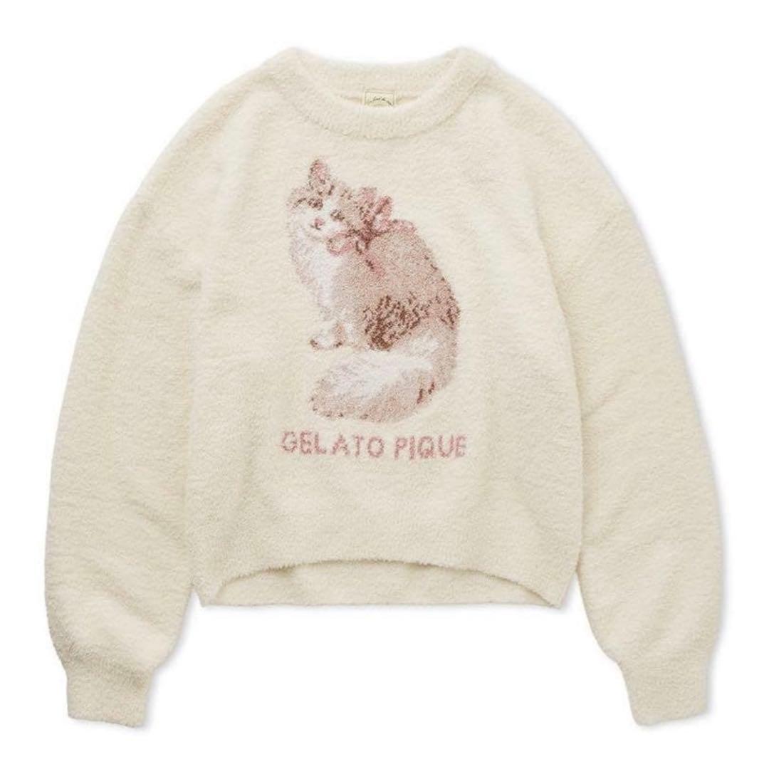 完売品　ジェラートピケ ベビモコCATジャガードプルオーバー 上下セット