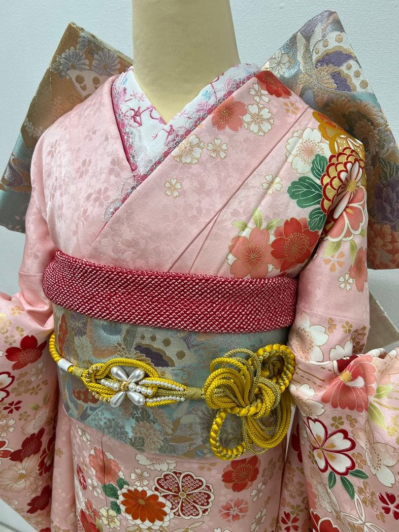 振り袖　フルセット　別誂長襦袢　金彩加工　刺繍入り　全通袋帯　長尺帯締め　850