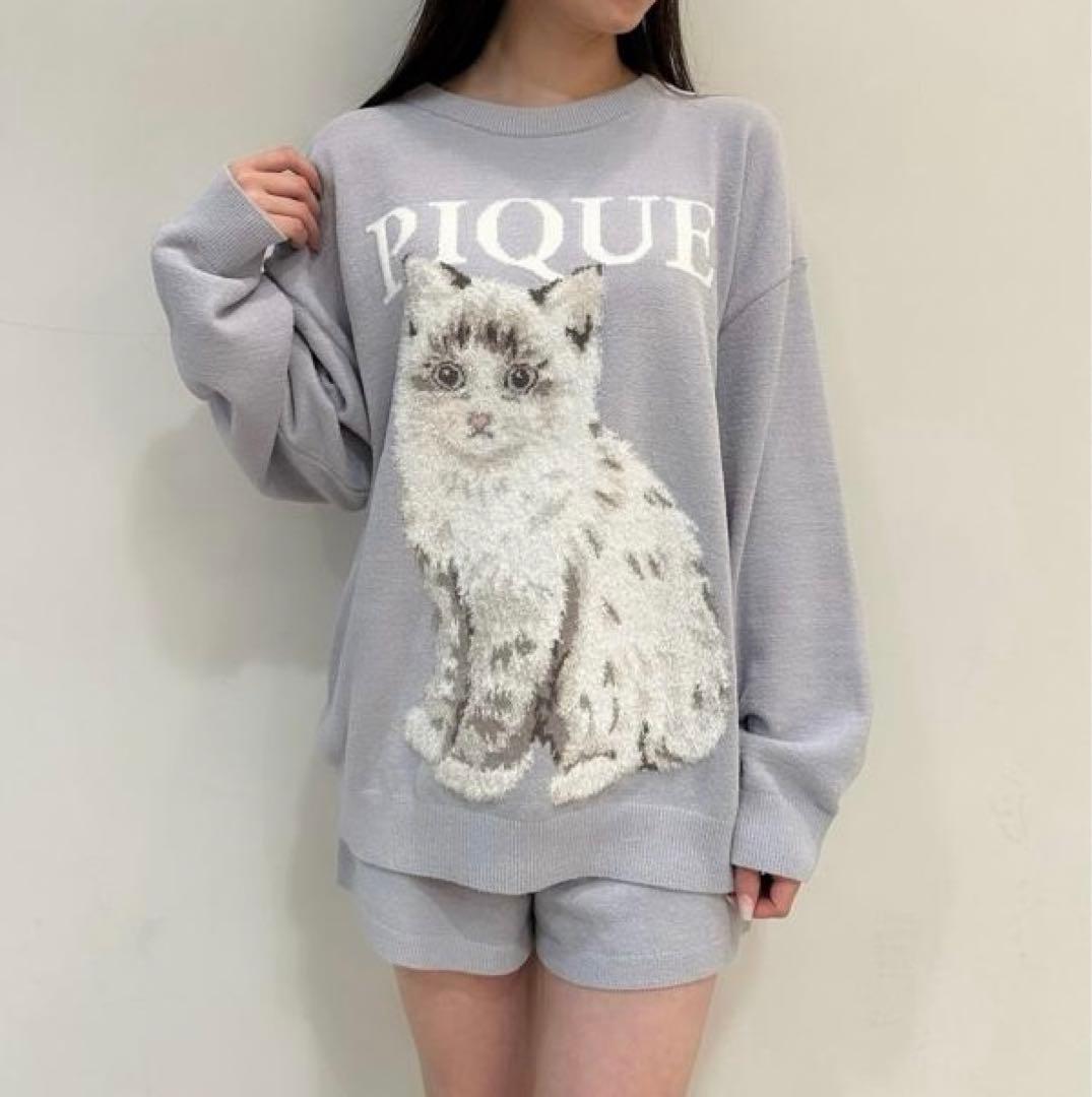 ♡ジェラートピケ CATジャガードプルオーバー&ショートパンツセット ブルー♡