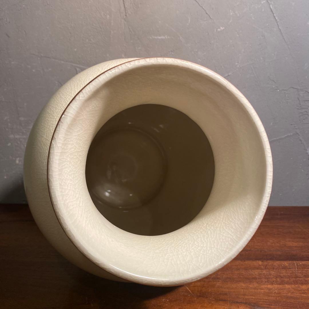 昭和 美濃焼 西峰作 〆入寿竹 花瓶 花器 共箱 美術品 貫入陶器