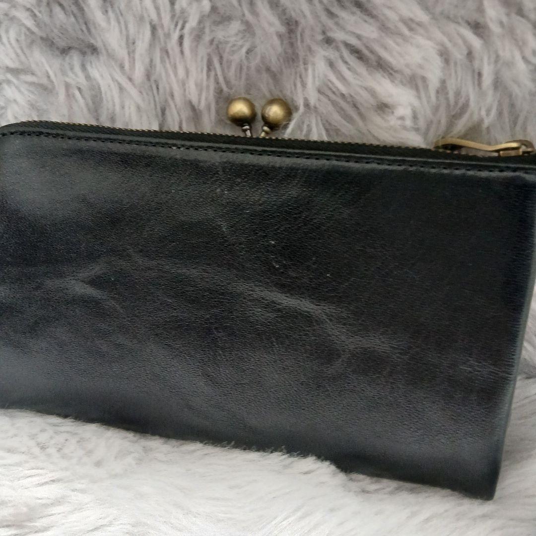 【美品】ANNA SUI　マチルダ口金二つ折り財布がま口蝶ブラックレザー