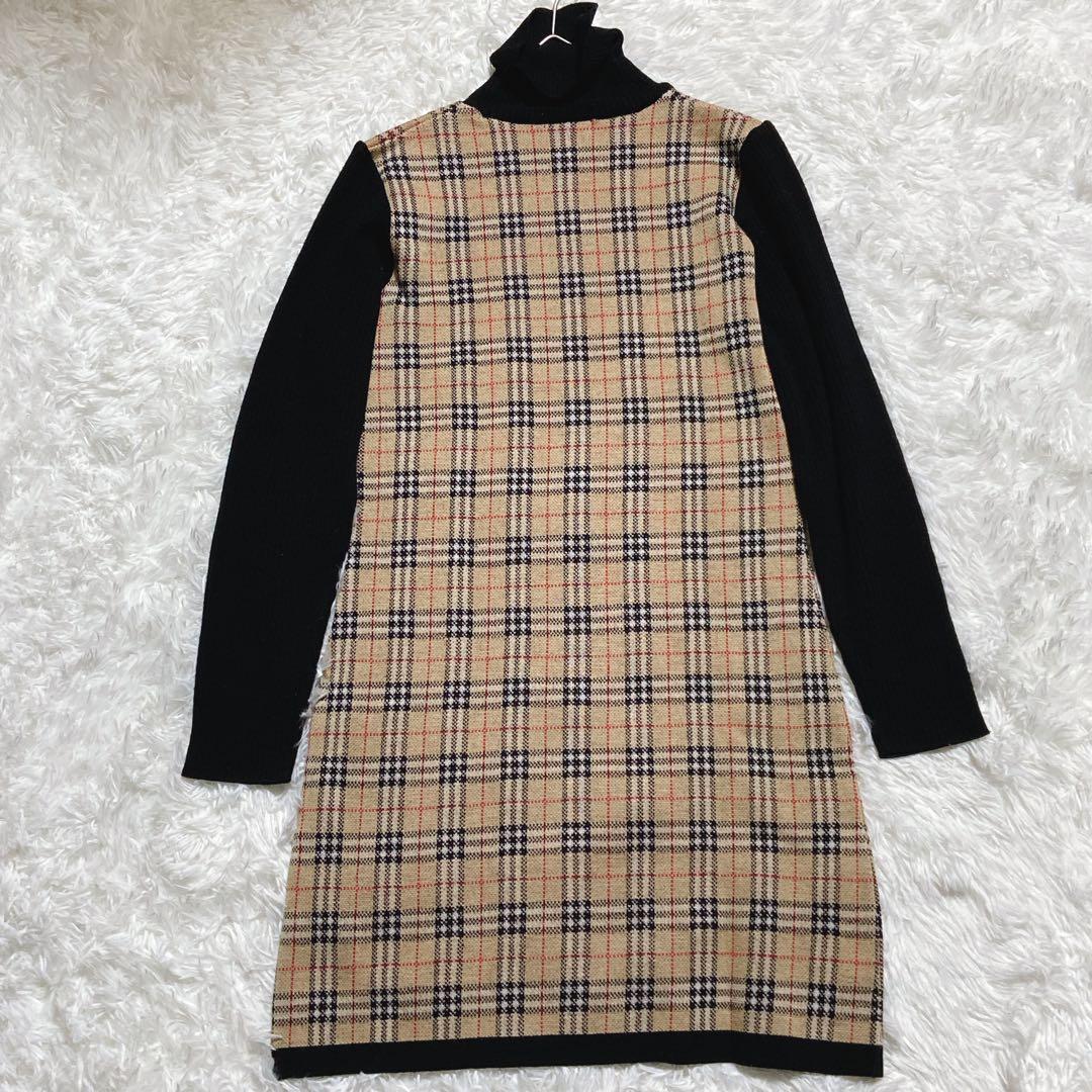 美品⭐️バーバリーズ　ハイネック　ニットワンピース リブ網　ノバチェック　M